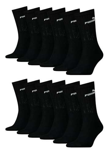 PUMA Unisex Crew Tennissocken Sportsocken Socken für Damen Herren 12 Paar, Farbe:200 - black, Socken & Strümpfe:43-46