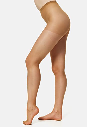Nur Die 3er Pack Seidenfein 15 DEN Fein-Strumpfhose seidig glänzende Optik Komfortbund reißfest transparent Damen, amber, M
