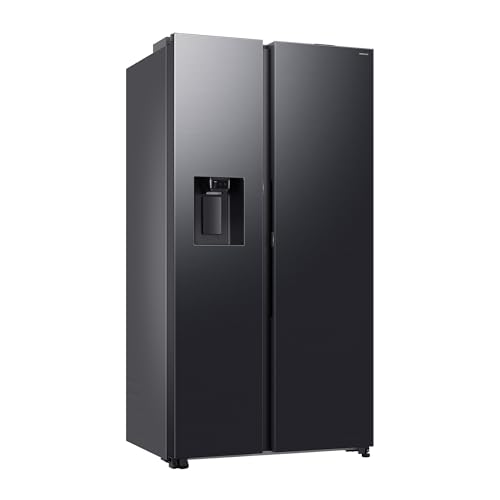 Samsung RS80F64KEFEF Side-by-Side Kühl-Gefrierkombination, AI Kühlschrank mit Gefrierfach, 178,4 cm, 640 l, Eis-/Wasserspender mit Festwasseranschluss, AI Voice Control & Energy Mode, Black Steel
