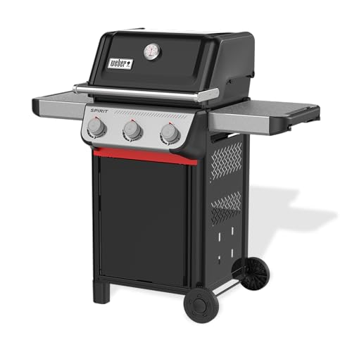 Weber Spirit E-310 Gasgrill / 3 Brenner, Snap-Jet Zündung, Robuste Räder und Warmhalterost, 51 x 46 cm Grillfläche, Kompatibel mit Weber Works Seitenablagen, Schwarz/Silber