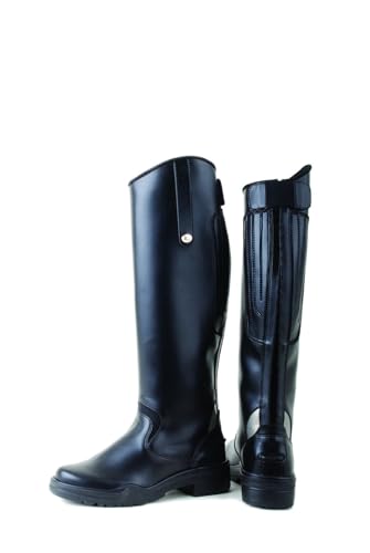 Rhinegold Nebraska Reitstiefel, lang, Schwarz, Größe 38, weite Passform, Uni, Synthetik, kniehohe Stiefel für Damen und Herren, mit Reißverschluss hinten, breite Wade, kniehohe Stiefel