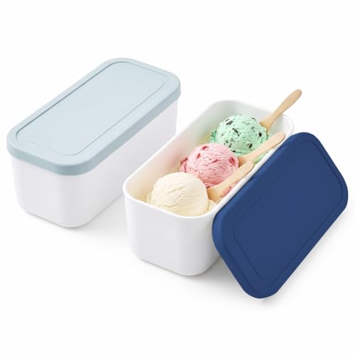 Tutamaz 2er-Set Eisbehälter für Speiseeis 2L, Eiscreme Behälter mit Deckeln, Gefrierdosen, Wiederverwendbare Gefrierbehälter für Sorbet Joghurt Desserts BPA-frei (A)