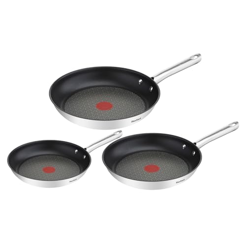 Tefal Duetto 3-teiliges Pfannenset 20,24 und 28 cm, Bratpfannen mit Thermo-Signal bei idealer Brattemperatur, Pfannen induktionsgeeignet für alle Herdarten, auch für Induktionsherde, A704S3