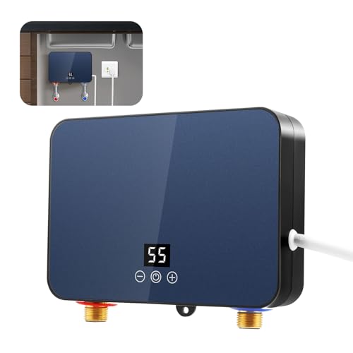 Mini Durchlauferhitzer, 6000W 220V, Untertischboiler, Untertischspeicher Mini Elektronischer Warmwasserbereiter, Elektronisch Geregelter Durchlauferhitzer mit Ablesbarer Led-Temperaturanzeige