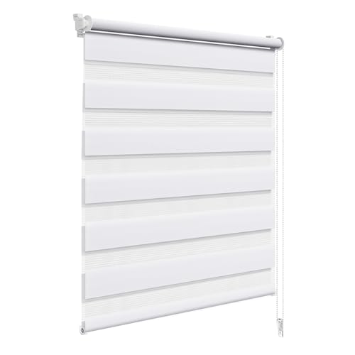 WOLTU Doppelrollo Klemmfix ohne Bohren Weiß B45 x H150 cm, Duo Rollo lichtdurchlässig Fensterrollo für innen verdunkelnd, Zebrarollo mit Kettenzug - Seitenzugrollo für Fenster und Tür