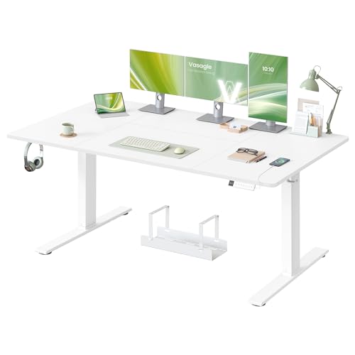 VASAGLE Höhenverstellbarer Schreibtisch, 160 x 80 cm, USB-C-Anschluss, Ablage für Steckdosenleiste, Stehtisch, Erinnerung bei langem Sitzen, 3 Speichertasten, für Büro, mattweiß LSD146WZ02
