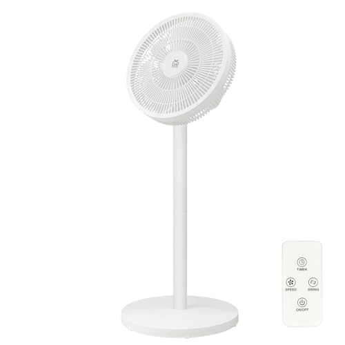 Standventilator mit Fernbedienung & Touch-Steuerung, abnehmbare Stange (91cm/63,5cm), 3 Windmodi, 90° Oszillation + 35° Neigung, 1,5m Netzkabel, Bodenventilator für Schlafzimmer,Büro,Wohnzimmer (Weiß)