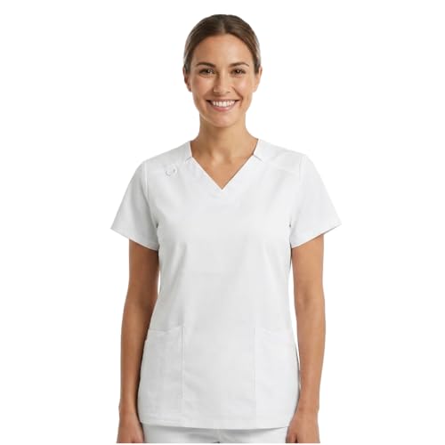 B-well Angelica Kasack Damen Pflege – Medizinische Tunika mit V-Ausschnitt, Funktionale Taschen, Atmungsaktiv & Pflegeleicht, Berufskleidung für Klinik & Praxis (Weiss, L)