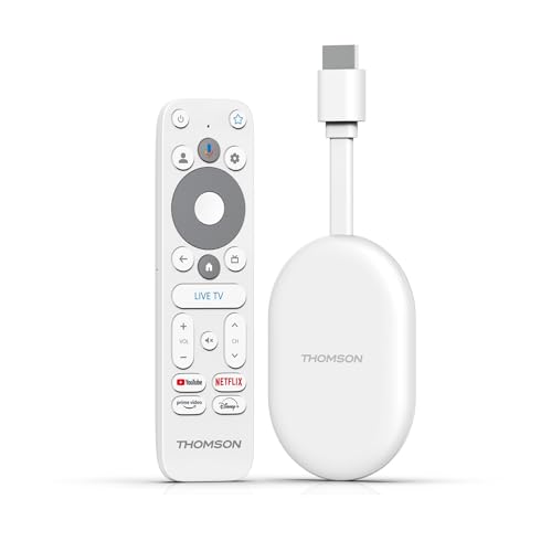 THOMSON Google TV Go Cast 150, 4K UHD Streaming-Dongle, Dolby Atmos, Dolby Digital+, Sprachsteuerung, Googlecast, SDRAM 2 GB, Flash 8 GB, Mehrfachstecker-Netzteil (2-polig/3-polig)