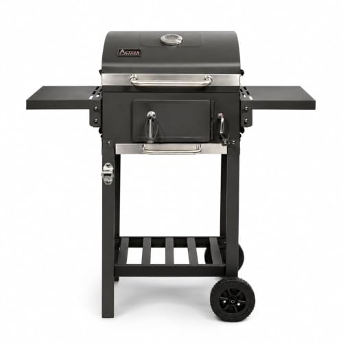 ACTIVA Holzkohlegrill Angular Smart mit Gusseisen-Grillrost I Grillwagen mit Deckel, höhenverstellbarer Kohlewanne & Thermometer I Outdoor BBQ Grill für Garten & Terrasse
