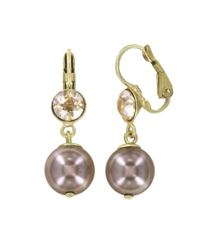 Konplott: Ohrringe Pearl Shadow shinny brass, moderne klassische Perl-Kristall-Ohrringe, für Damen/Frauen (beige)