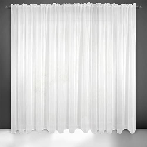 Eurofirany Gardine Vorhang Voile Glatt Transparent Kräuselband 1 STK. Durchsichtig Hochwertig Schlafzimmer Wohnzimmer Elegant Edel, 400x250cm