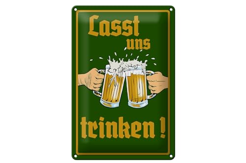 Schild Blech 20x30cm - Made in Germany - Bier lasst uns trinken Gl�ser Metall Deko Schild