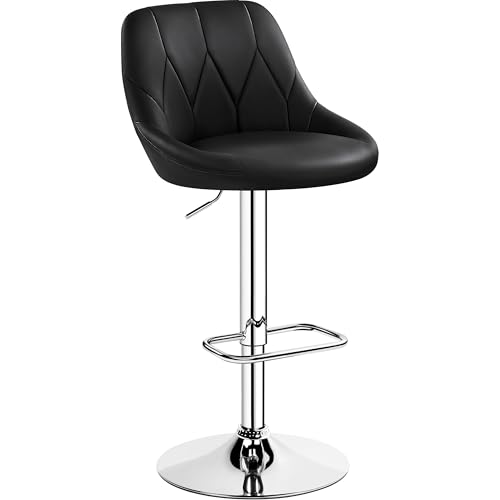 Yaheetech Barhocker 1er Set Höhenverstellbar, 360° Drehbar, Tresenhocker mit Rückenlehne & Fußstütze, Gepolsterter Sitz aus Kunstleder für Küche, Bar und Esszimmer, Schwarz