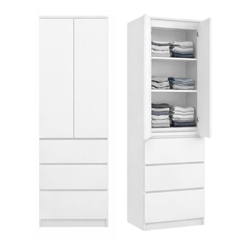 Home Collective Kleiderschrank, Garderobenschrank, Mehrzweckschrank 2-türig mit 3 Einlegeböden & 3 Schubladen | Schrank für Schlafzimmer, Flur oder Büro | 50x40x180 cm (BxTxH) | Weiß