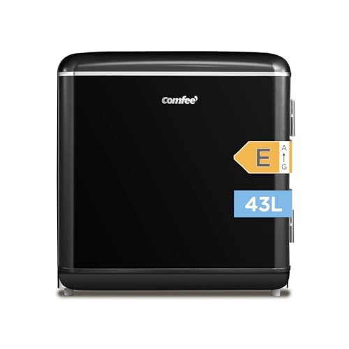 Comfee' RCD50BL2EURT(E) kleiner Kühlschrank, 47 Liter, Retro-Design, Mini-Kühlschrank, Tisch, einstellbarer Thermostat, leise, geeignet für Zuhause, Büro und Hotel, Schwarz [Energieklasse E]