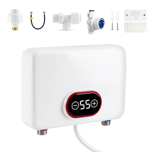 Elektrischer Durchlauferhitzer, 5500W 220V Mini Warmwasserbereiter Instant für Küche Garten, Untertischboiler mit Steuerventil und LED Temperaturanzeige, Schnellaufheizung, IPX4 Wasserschutz