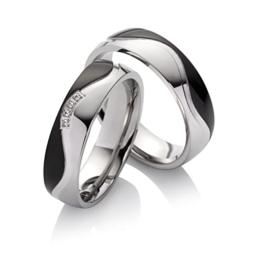 Paar Eheringe Partnerringe Verlobungsringe aus Edelstahl mit Zirkonia + Gravur Antragsringe Trauringe Freundschaftsringe | 8014