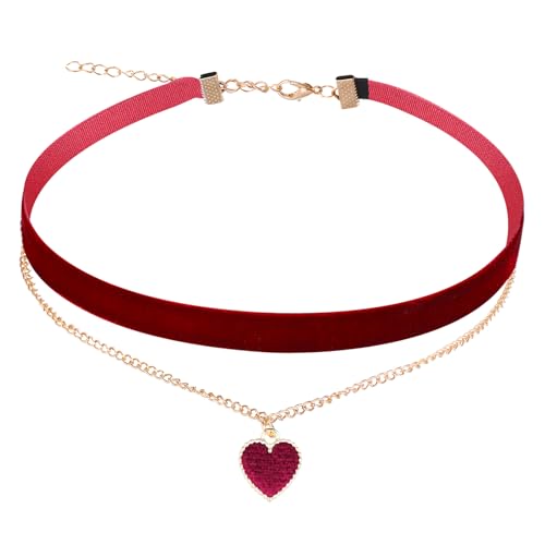 HekouJiub Gothic Samt Halskette Halloween Rot Trachtenkette Damen Choker Halskette mit Herzanhänger Verstellbare Herz Halsband 80er 90er Jahre Schleifenkette für Halloween Cosplay Party
