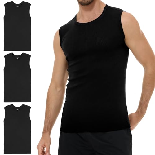 YouShow Unterhemd Herren Schwarz Tank Top Ärmellos Baumwolle Sport Muskelshirts Sommer XXL 3er Pack