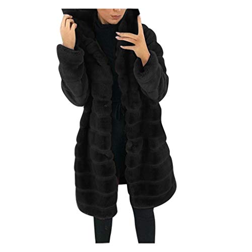 EMATOP Mantel Damen Warme Kunstfell Felljacke Lange Elegant Cardigan Flauschige Parka Winterjacke mit Kapuze Pelzmantel Langarm Einfarbig Jacke Kuschelig Wintermantel Outdoor Fellmantel