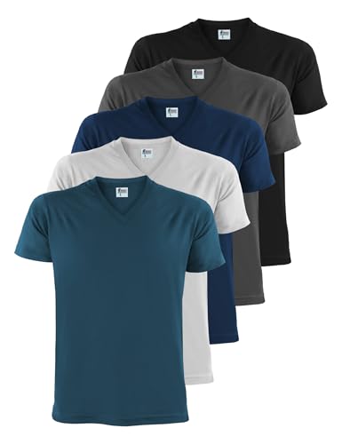ALPIDEX Herren T-Shirts 5er Set V-Ausschnitt 100% Baumwolle Shirt Basic Kurzarm Shirts Einfarbig S M L XL XXL 3XL 4XL 5XL, Größe:XL, Farbe:Water