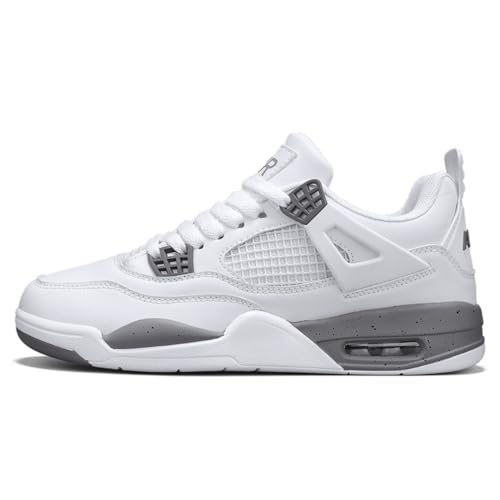 Xuanke Sneaker Herren Retro Skateboardschuhe Laufschuhe Turnschuhe mit Luftpolster Walkingschuhe Studenten Anti-Rutsch Leichter Jungen Mädchen Basketballschuhe modisch Sportschuhe (Weiß Grau,42)