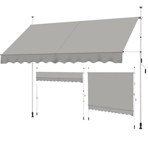 Yaheetech Klemmmarkise 300cm Breit, Balkonmarkise mit Handkurbel ohne Bohren, UV-beständig & Höhenverstellbar (210-300cm) Markise, Wasserabweisend & Sonnenschutz Markise Balkon, Hellgrau