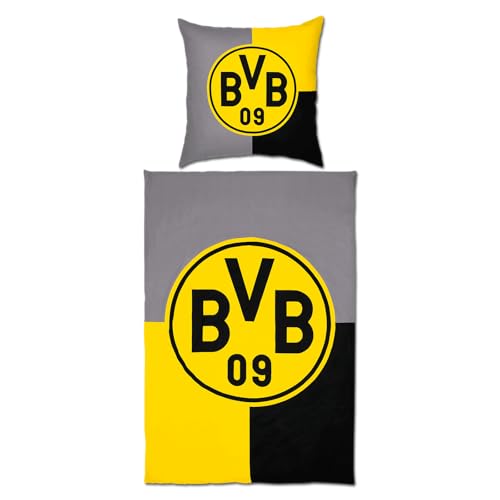 Borussia Dortmund Unisex – Erwachsene BVB Wendebettwäsche schwarz/gelb 135 x 200 cm Bettwäsche, Mehrfarbig