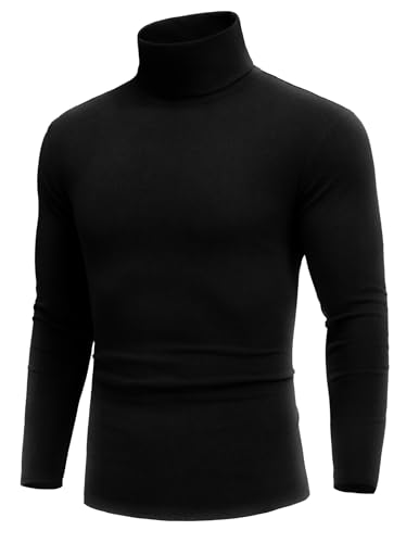 COOFANDY Rollkragenpullover Herren Rollkragenshirt Herren Schwarzer Regualr Fit Turtleneck Pullover Rolli Winter Schwarz L
