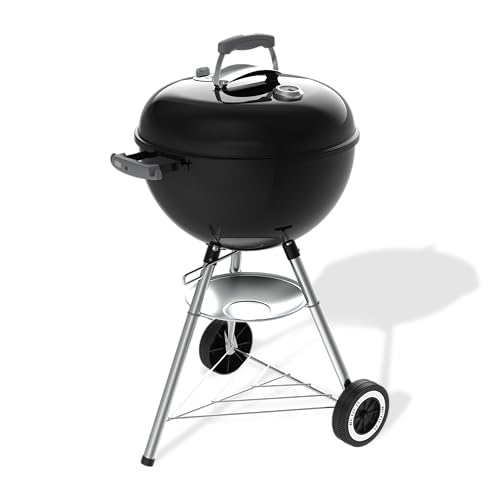 Weber Original Kettle Holzkohlegrill 47 cm mit Stand und Rädern/Rostbeständige porzellanemaillierte Oberfläche, Deckelthermometer, One-Touch-Reinigungssystem, 1548 cm² Grillfläche, Schwarz