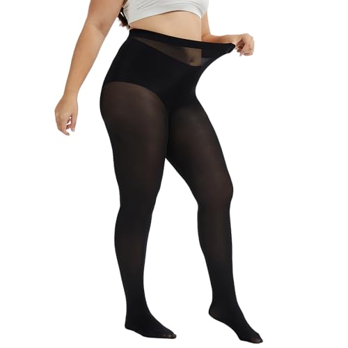 LOFIR Damen Strumpfhose 80D Microfaser: Große Größen Blickdichte Elastisch Weich Damenstrumpfhose mit Hoher Taille für Frauen schwarz 1 Paar XL-XXL