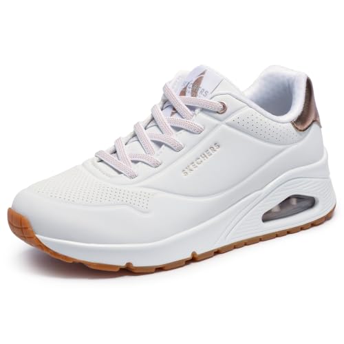 Skechers Damen Uno Shimmer Away Trainers, White Durabuck, Rose Gold Duraleather/Mesh Tr, 39 EU