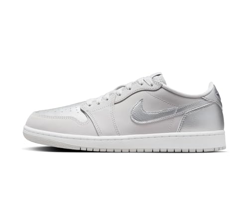 NIKE Air Jordan 1 Retro Low Herren Sneaker Sneaker, Neutrales Grau, Metallic-Silber, 44 EU