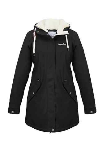 Regenliebe Damen Regenmantel wasserdicht Friesennerz mit Teddyfleece gefüttert, Größe:42, Farbe:schwarz