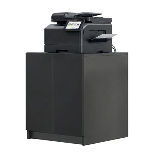 InnoFurn Druckerschrank Elona, Druckerkommode mit Soft-Close & Push-to-Open, Druckertisch, Büromöbel, Home Office & Büro, Schwarz matt (51 x 60,5 x 54 cm)
