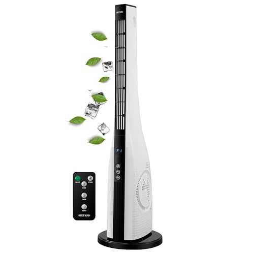 Echos® Turmventilator leise mit Kühlung & Fernbedienung - Ventilator energiesparend,3 Modi, Oszillation, 15h Timer, modernes LED Touch-Display, Standventilator Turm 90cm für Schlafzimmer & Büro