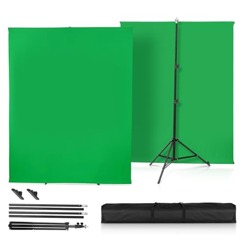 Greenscreen Hintergrund mit Ständer, Heorryn 2 x 1,5 m Fotografie Hintergrund Ständer Kit mit Green Screen Chromakey für Fotoshoot Stream Gaming Photo Video Recording