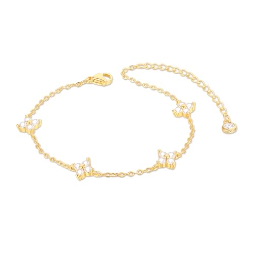 ZOERAY Armband Damen Gold Silber Verstellbar 18K Vergoldet Herz Charm Armband Kleeblatt Armband mit Zirkonia Armbänder Blumen Armkette Bracelet Wasserfester Schmuck Geschenke für Frauen Mädchen