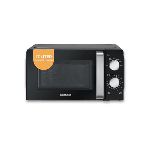 Severin Mikrowelle Solo, zum Auftauen und Erhitzen, Mikrowellengerät mit Drehteller für gleichmäßige Wärmeverteilung, 17L, Schwarz / Edelstahl, MW 7886