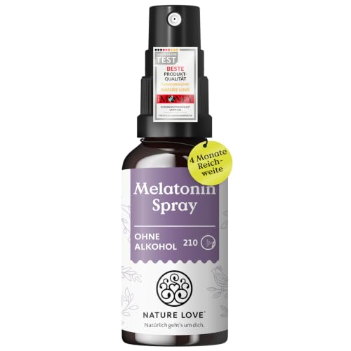 NATURE LOVE® Melatonin Spray – geschmacksneutral – ohne Alkohol – 0,5 mg Melatonin pro Tagesdosis – mit Vitamin B1 und B6 – 30 ml, vegan, alkoholfrei, hochdosiert