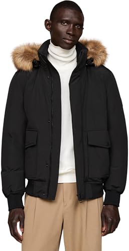 Tommy Hilfiger Herren Jacke Rockie Down Bomber abnehmbare Kapuze, Schwarz (Black), XXL