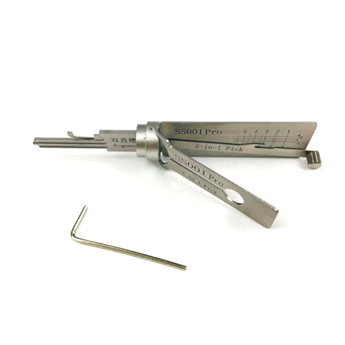 SS001 Tools Dietrich-Werkzeug für Doppel-Rillen-Türschloss, Pro 2-in-1 Decoder und Pick-Werkzeuge, Silber