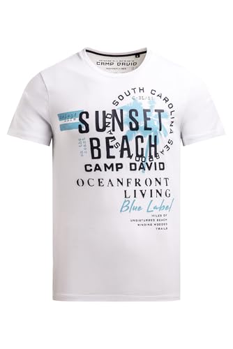 Camp David Herren T-Shirt Rundhals mit Artwork Opticwhite, XL