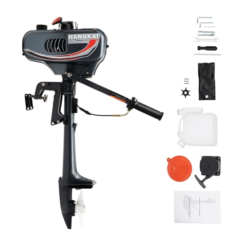 LENJKYYO 2-Takt Außenborder Motor, 49cc 3,5 PS Benzin Außenbordmotor mit CDI & Kühlung, Kurze Welle, Schlauchboot Motor für Motorboot, Angeln, kleines Fischerboot, inkl. Werkzeugset