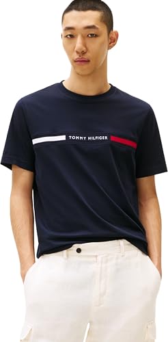 Tommy Hilfiger Herren T-Shirt Kurzarm Rundhalsausschnitt, Blau (Desert Sky), M