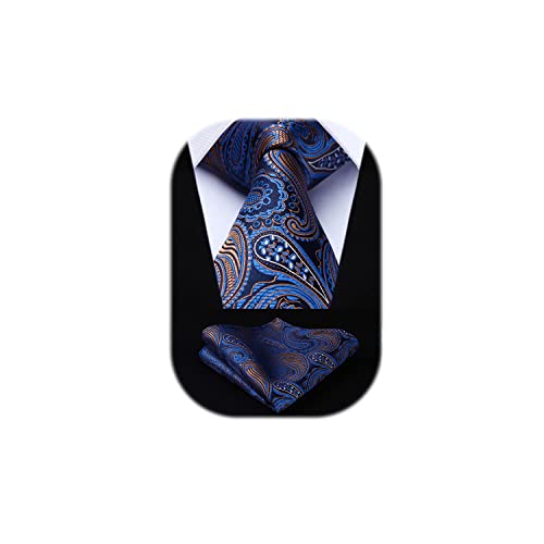 HISDERN Herren Krawatte Hochzeit Navy blau Paisley Krawatten Taschentuch Blumen Elegant Klassisch Krawatte & Einstecktuch Set