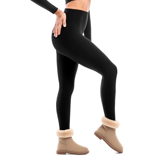 Sanpetix Thermo Leggings Damen Gefüttert Thermohose High Waist, Verdickte Warme Leggings Winter Schwarz S