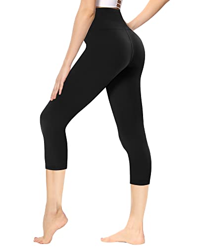 Gayhay Leggings Damen 3/4 Capri für Sport, 7/8 Sporthose High Waist Caprihose Blickdicht Leggins für Gym Yoga (Schwarz,L-XL)