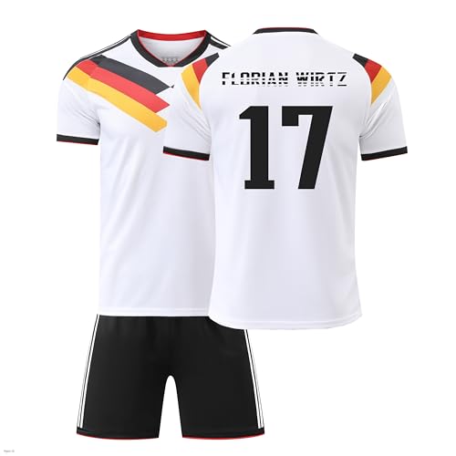 Generisch Deutschland Neueste Trikot Kinder,Wirtz#17 Deutschland Fußball Trikot Set,Fußball Geschenk Trikot für Kinder,Herren,Jungen, Atmungsaktiver Stoff